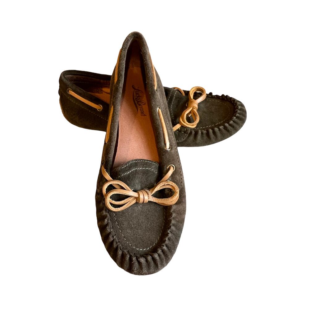 Lucky Brand Suede Driving Moccasins Loafers Olive Green 7